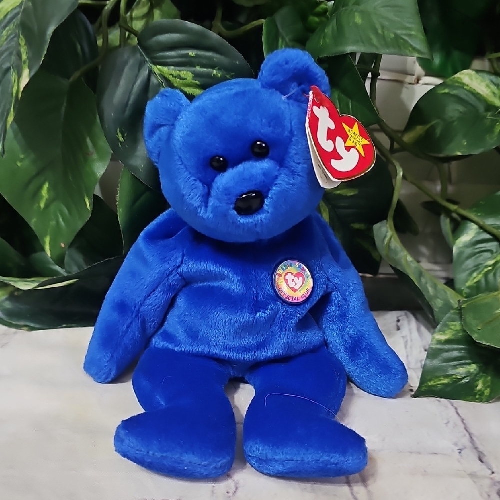 Ty Beanie Babies Original 1998 RARE Clubby Blue Teddy Bear Plush Toy NWOB